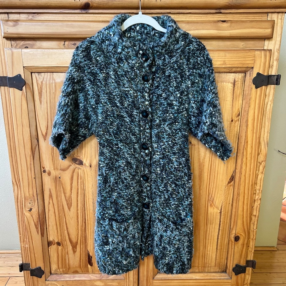 Tabitha Season Stroll Chunky Knit Short Sleeve Cardigan Sweater‎ Wool Blend Med